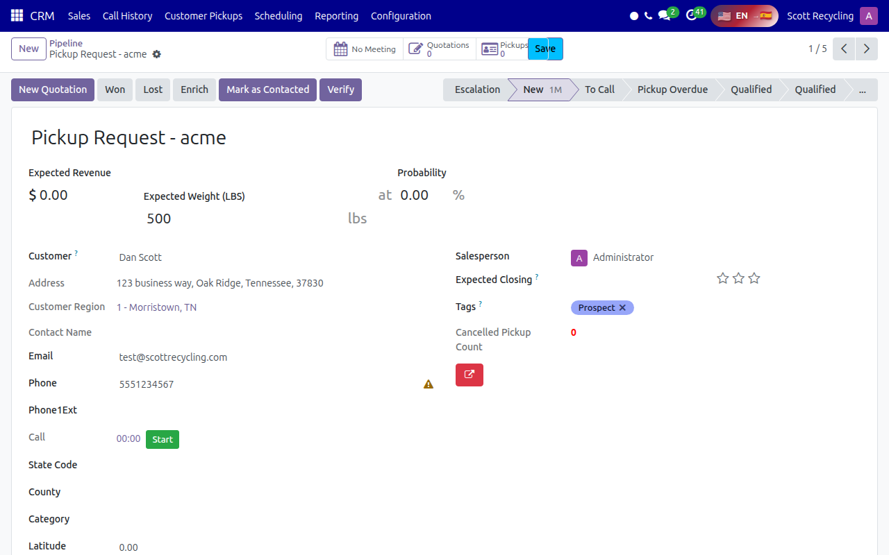 CRM Lead Detail View