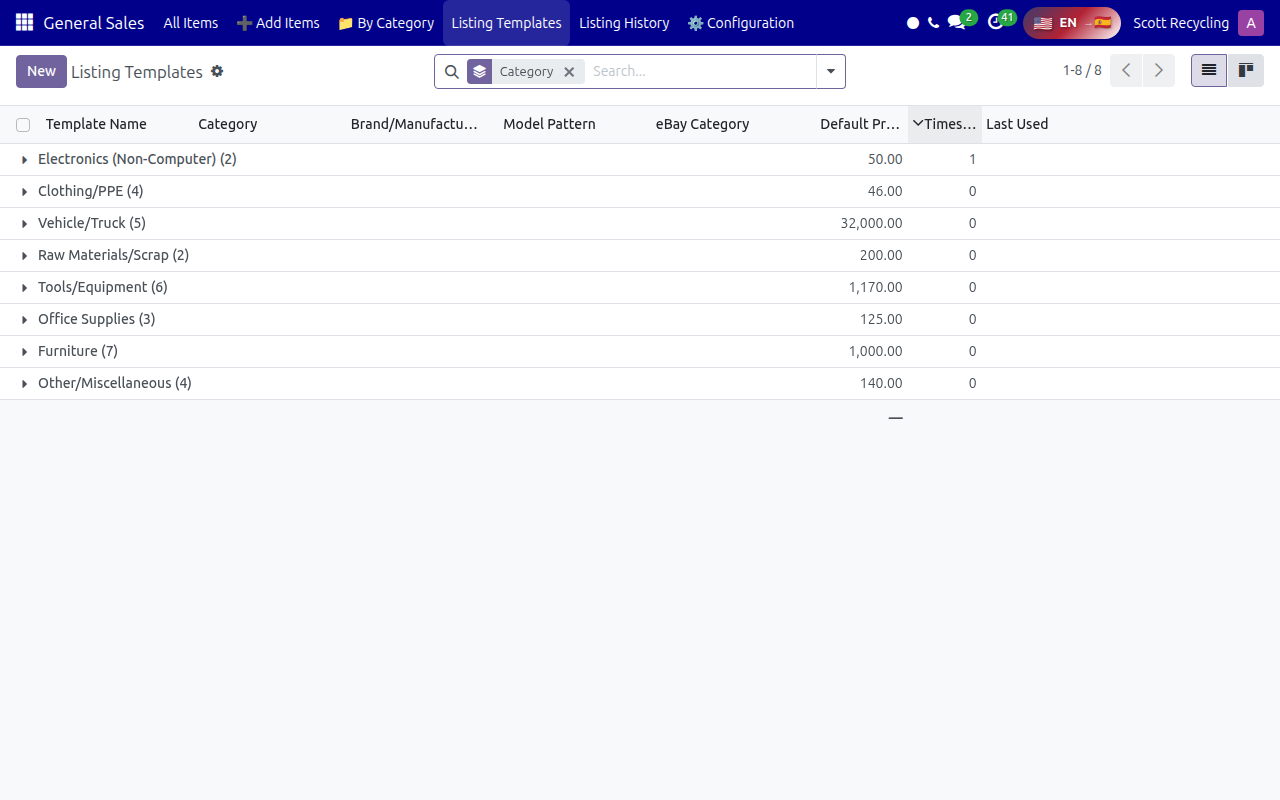 Listing Templates by category