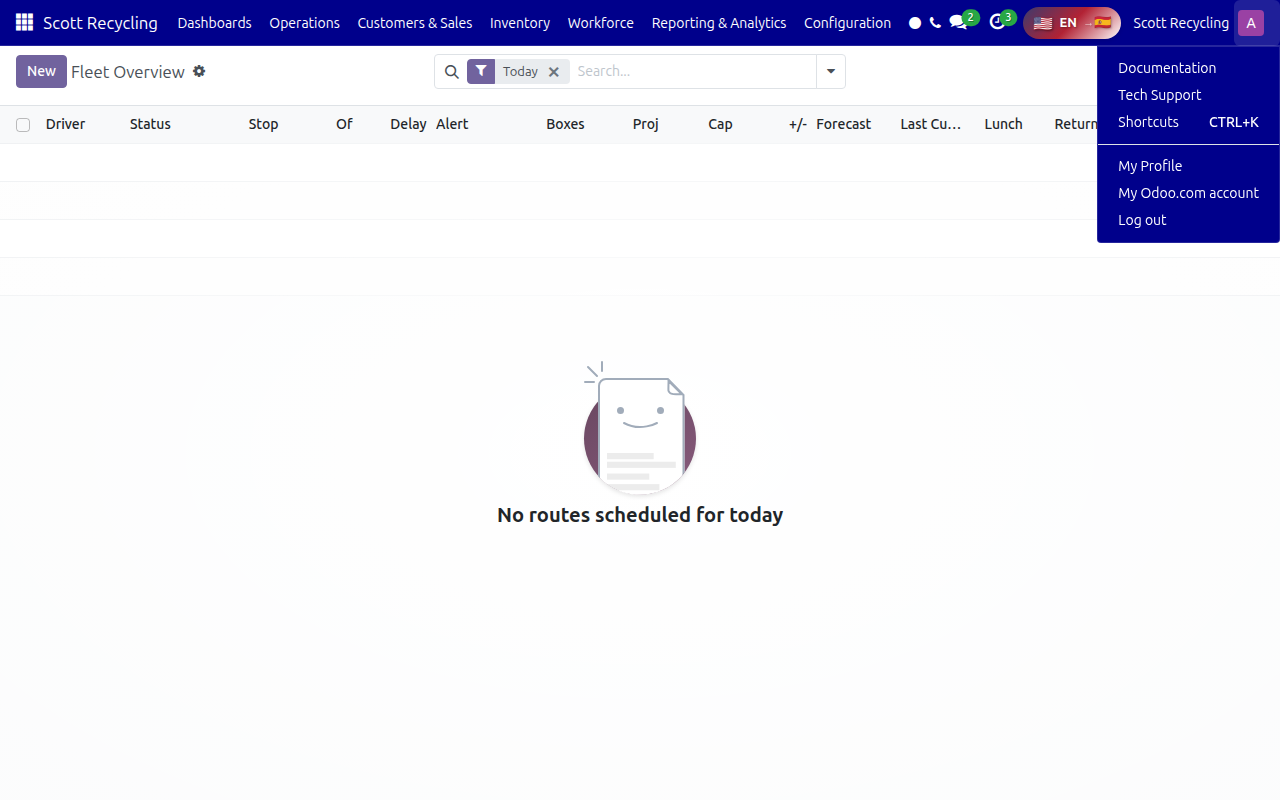 User profile menu