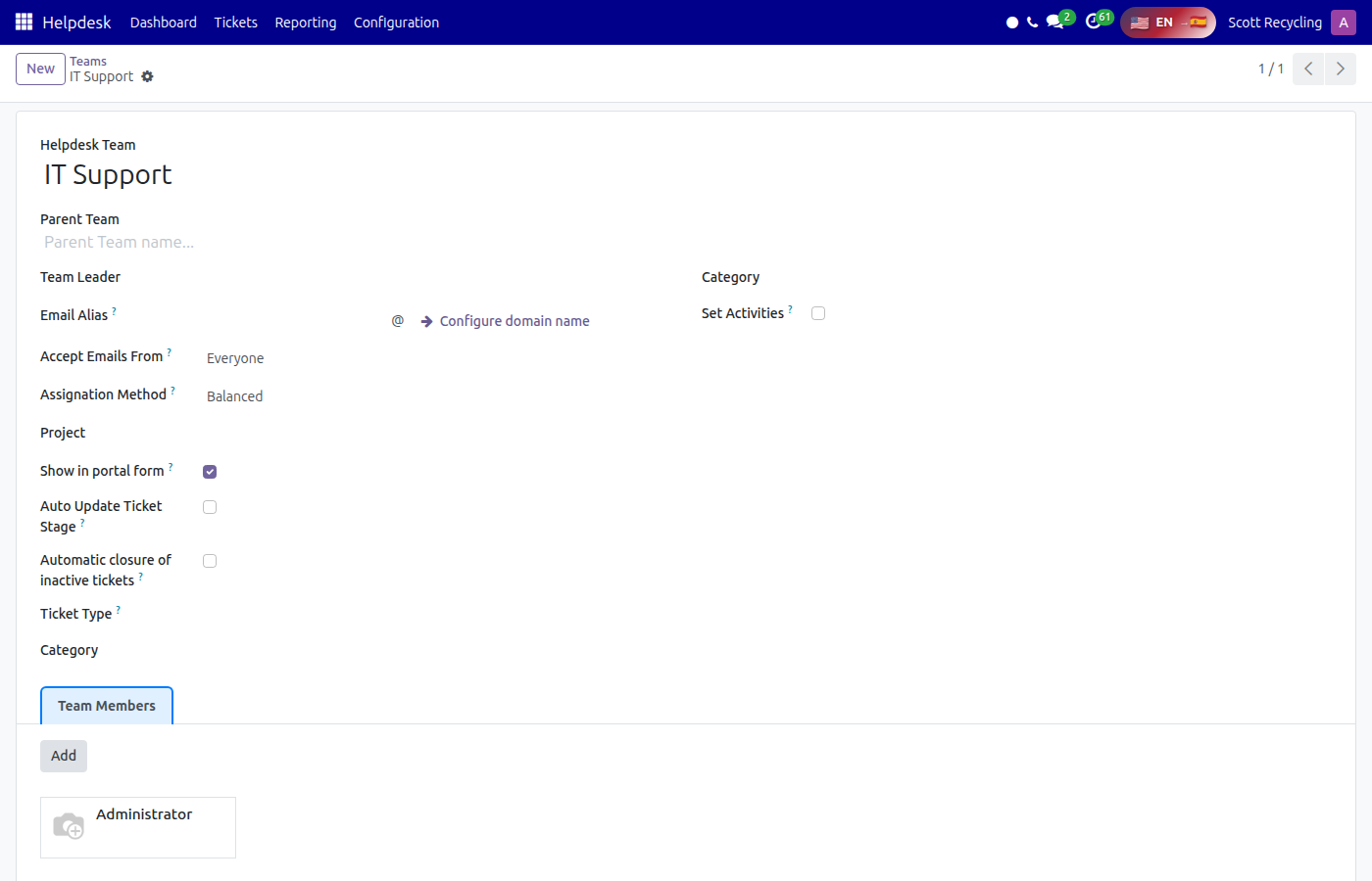 Team Configuration Form