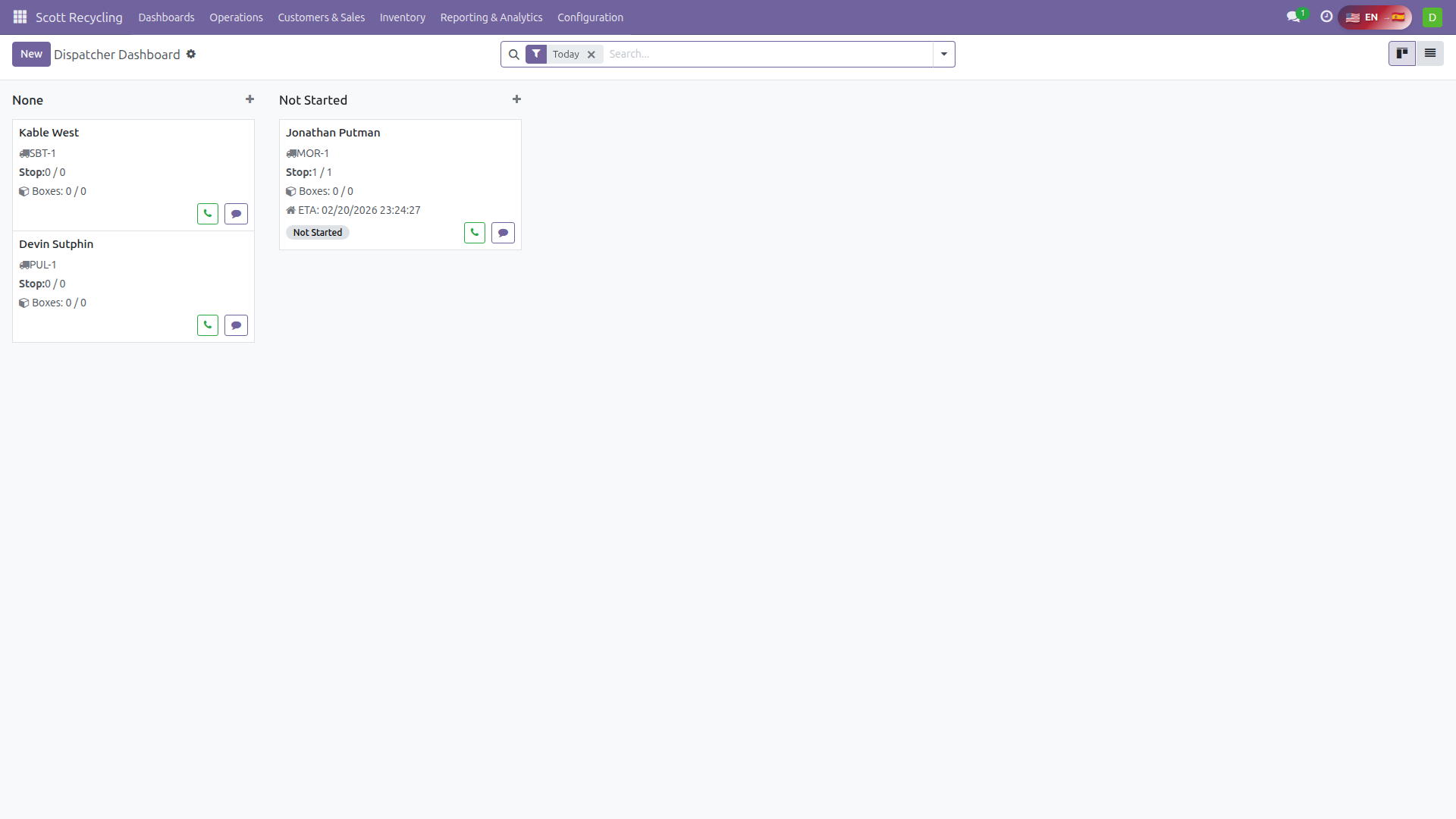 Dispatcher Dashboard showing active routes