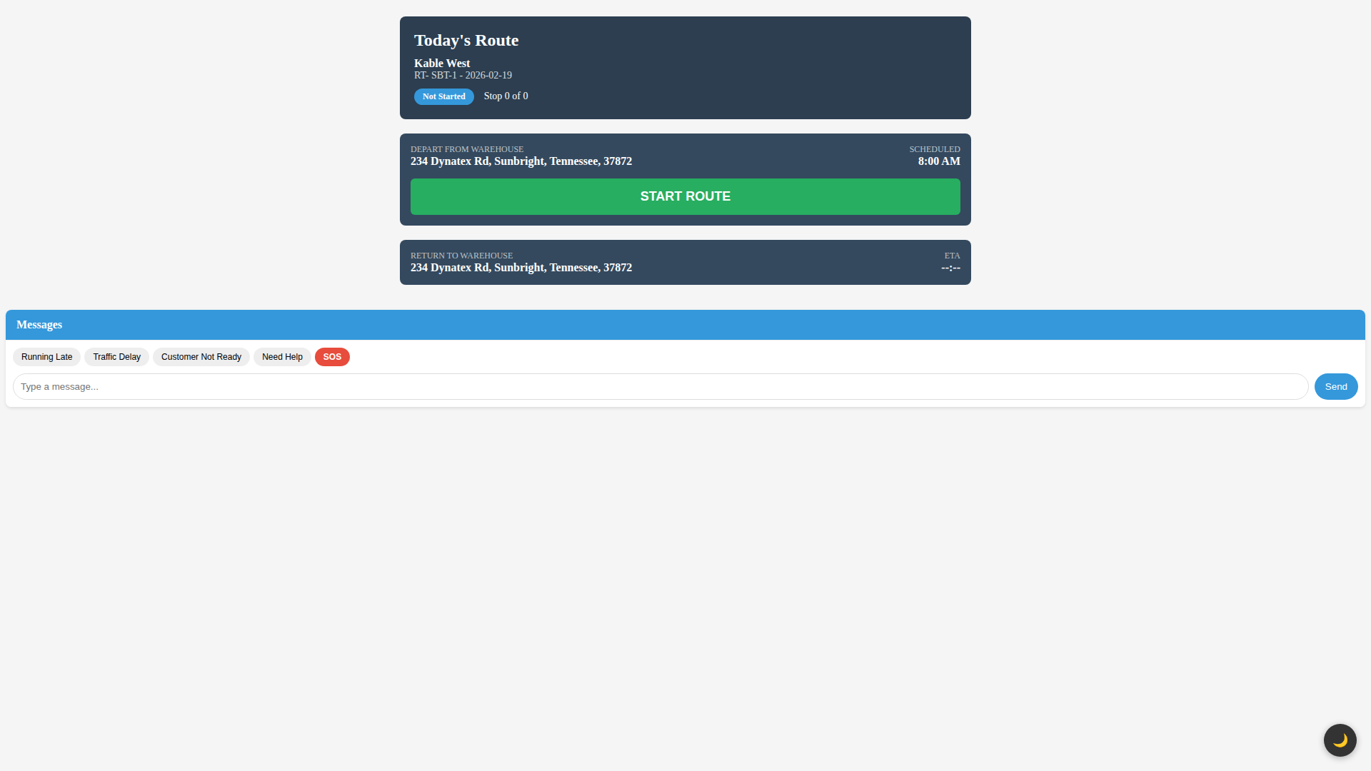 Driver Portal Route Page