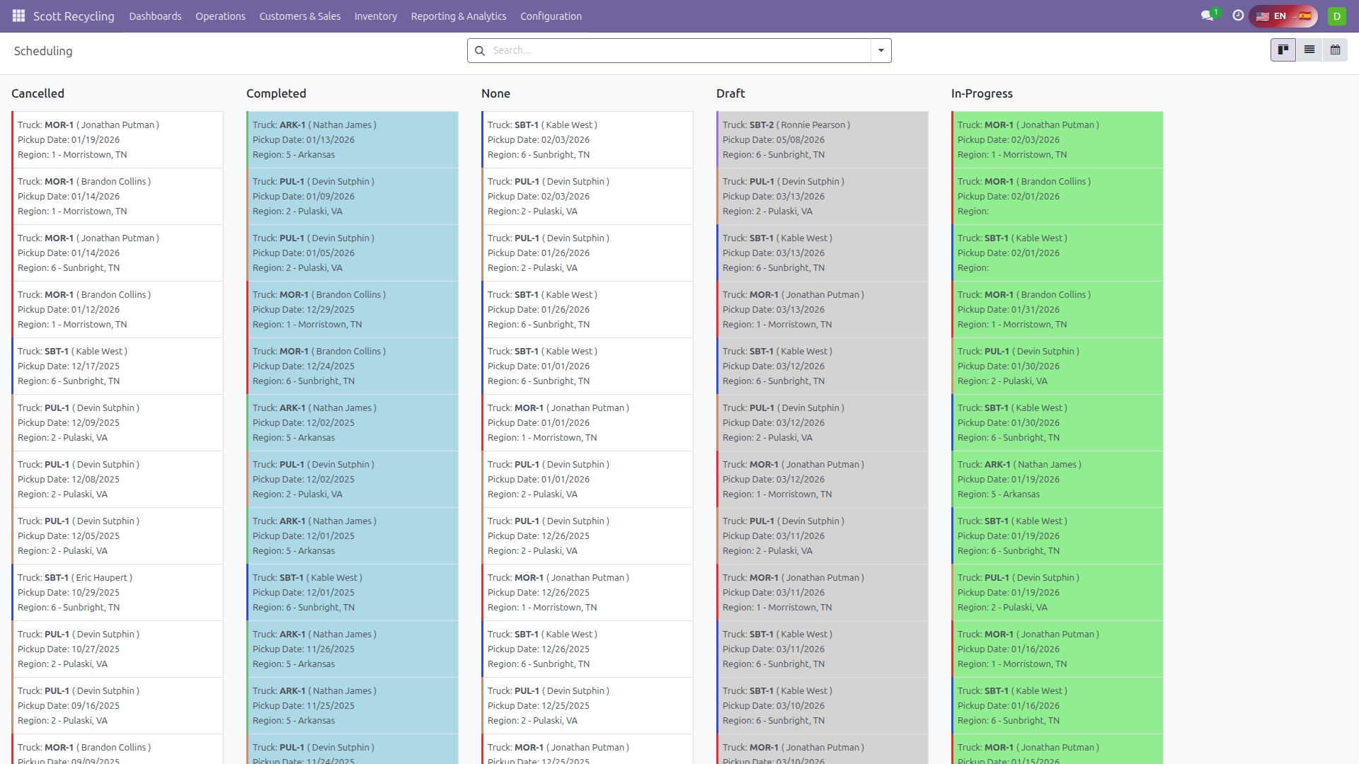 Scheduling Kanban view