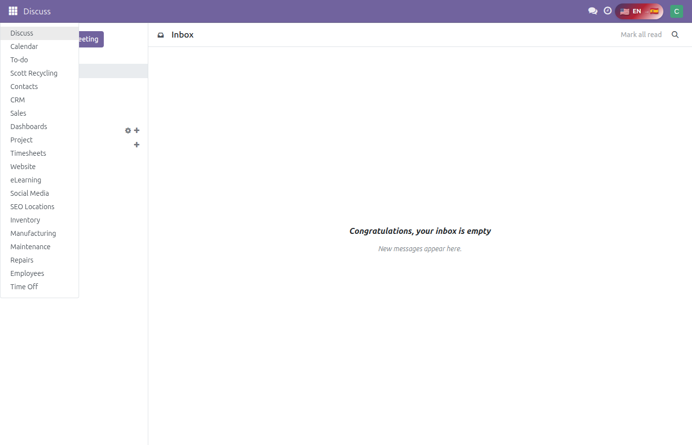 Main dashboard with apps dropdown